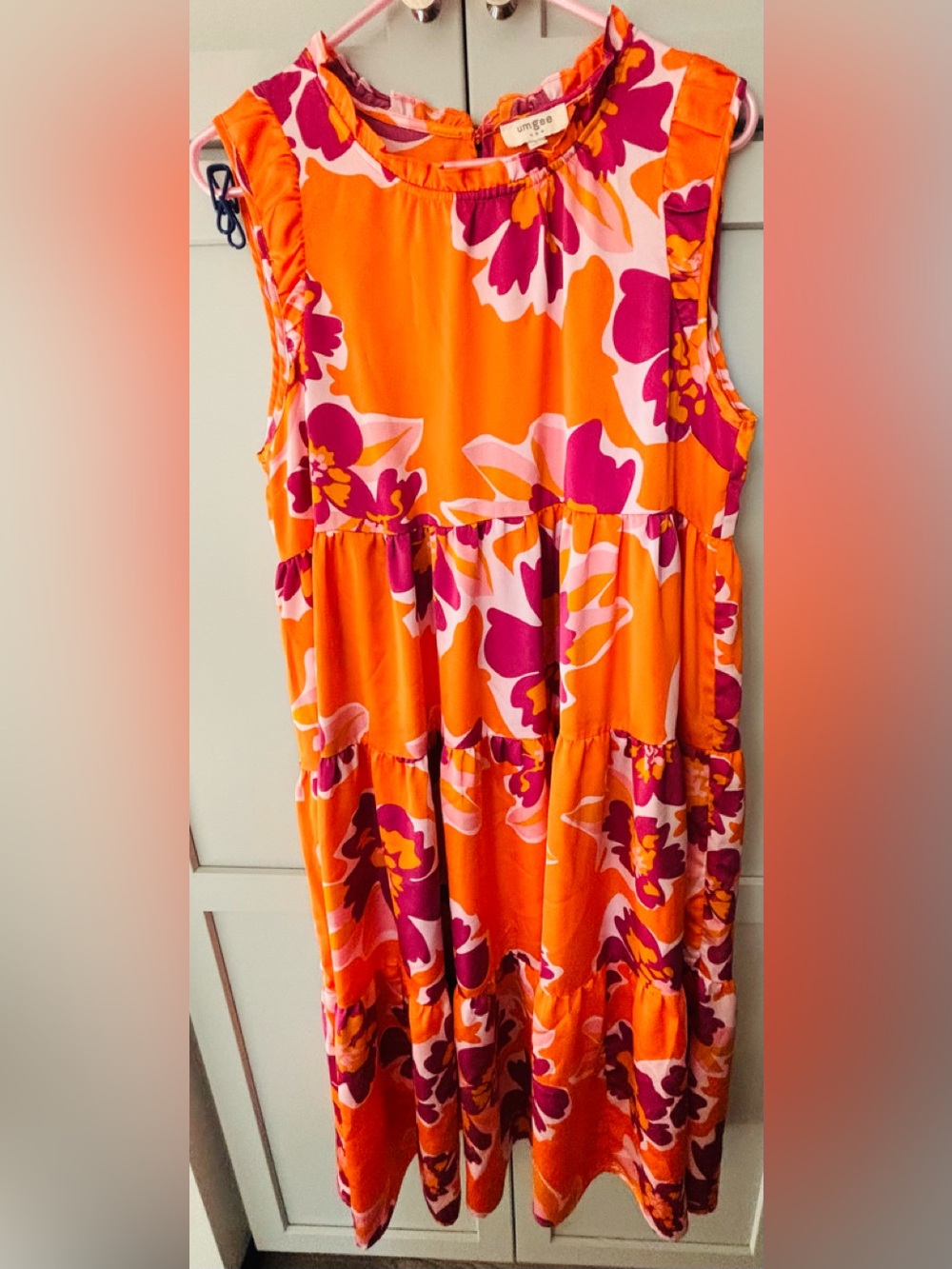 Umgee Sleeveless Tiered Floral Print Midi/Maxi Dress, Size L